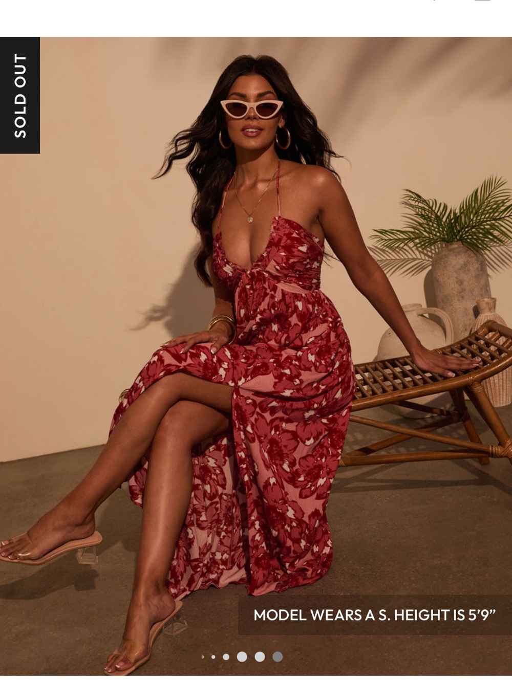 Vici Red Floral Halter Maxi Dress